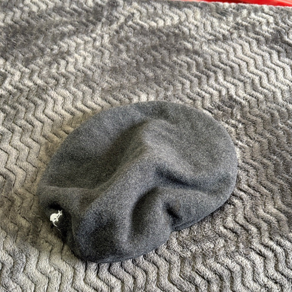 Kangol Charcoal Gray Wool Hat with Embroidered Kangaroo Logo large blue label